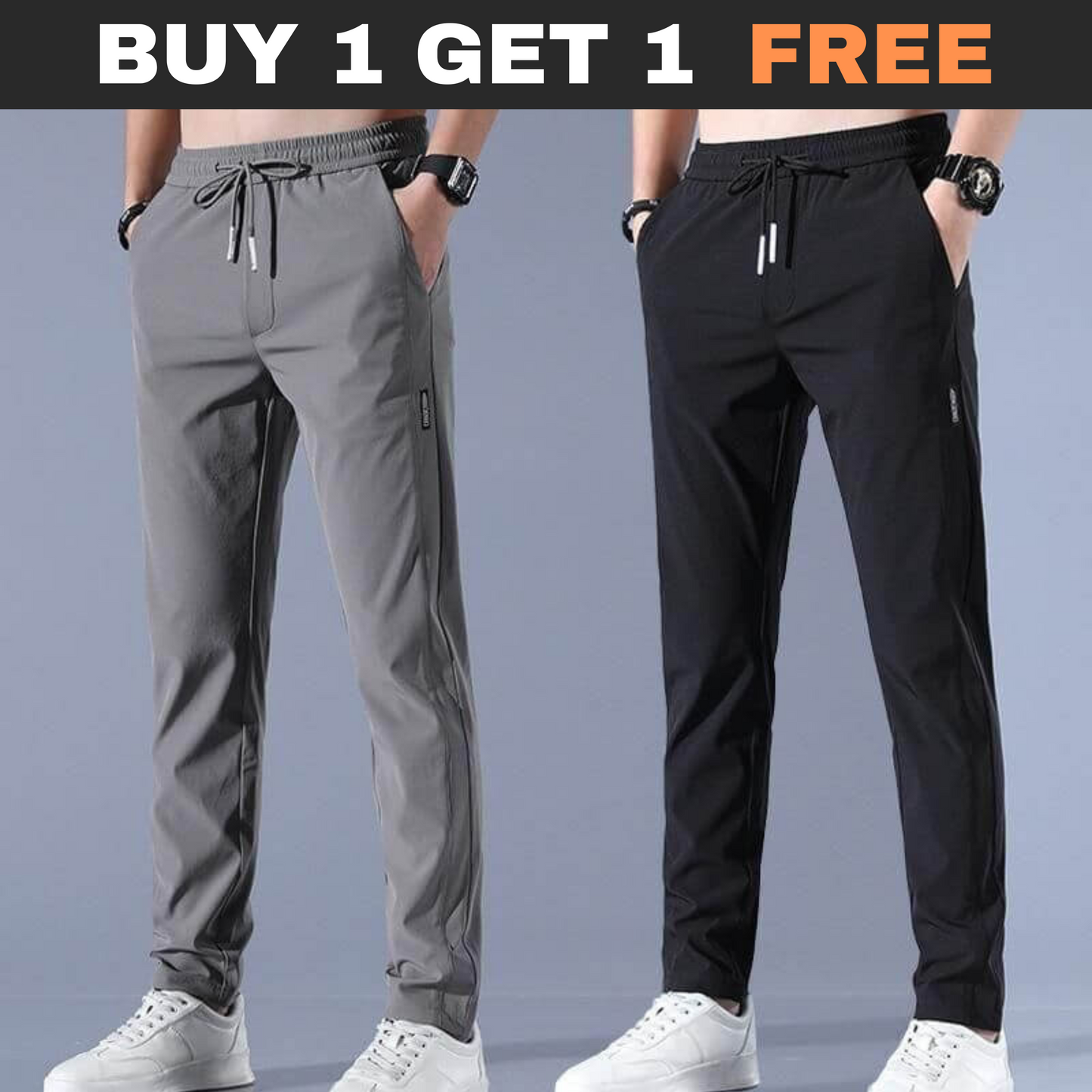 Men's Lycra Daily Wear TrackPants - Buy 1 Get 1 Free (Black + Grey)