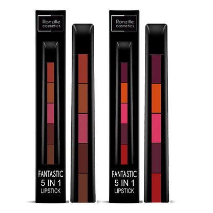 Fantastic 5-in-1 Ultra Smooth Lipstick - (Pack of 2) (10 Different Shades + Nude)